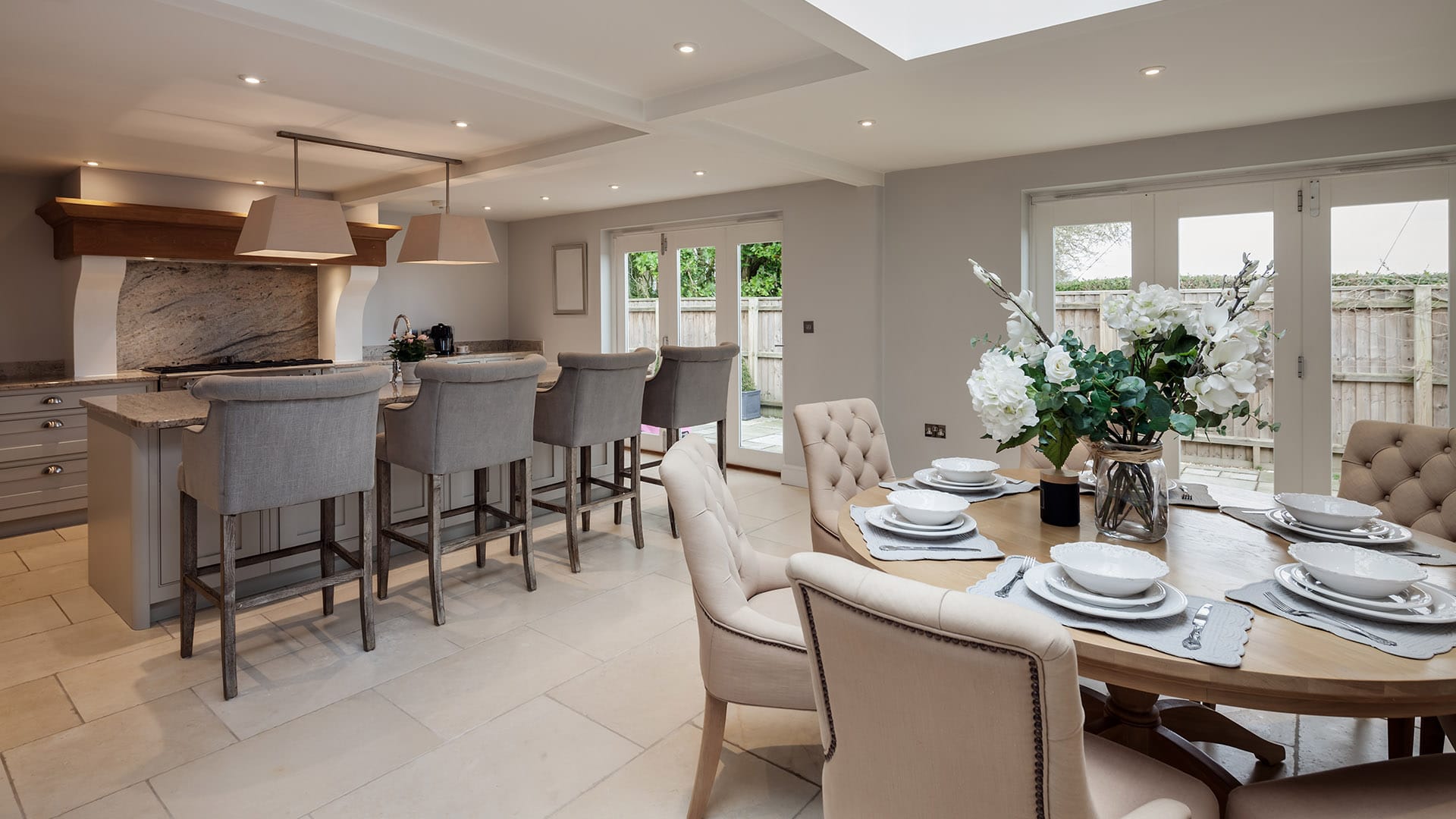 Finished open-plan kitchen and dining refurbishment in Surrey